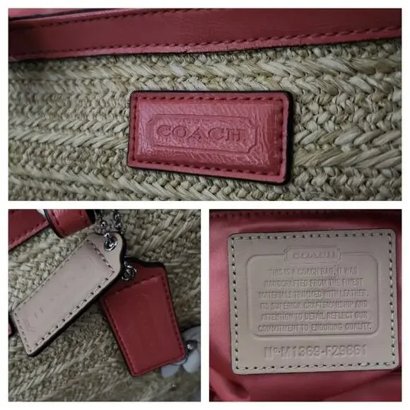 Coach Straw Floral Appliqué Tote – Coral - tea rose - Picture 2 of 11